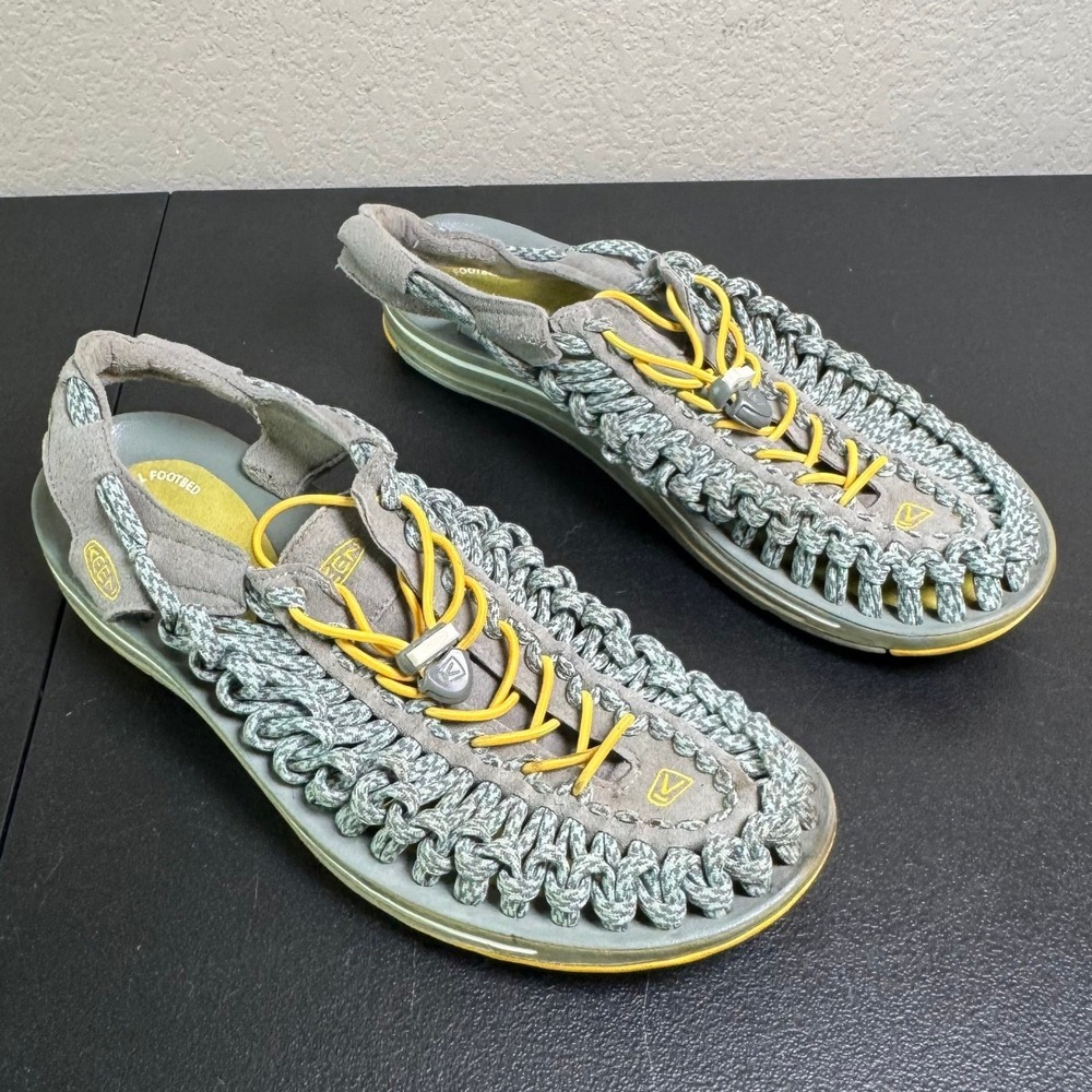 Keen Uneek Grey Yellow Cord Sandals Mens 11 Hiking Water Shoes 1014622